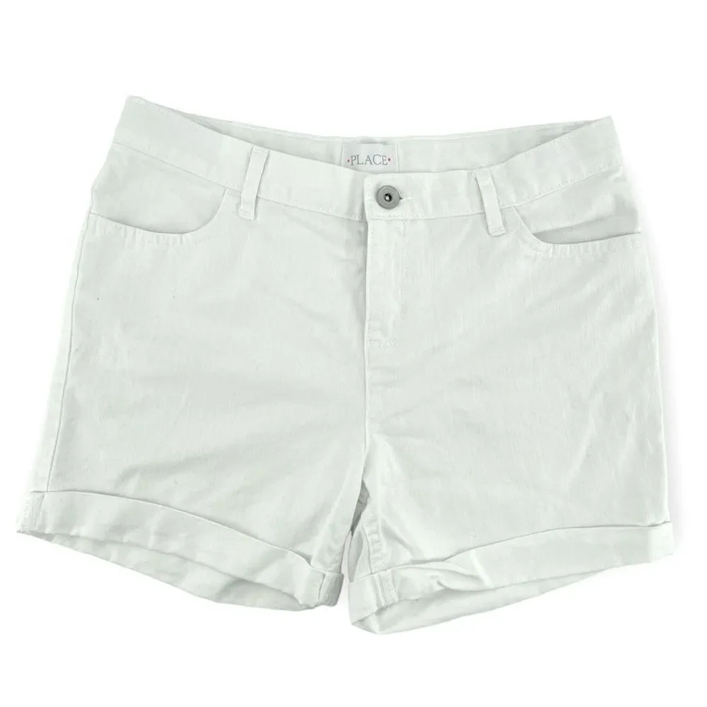 The Children’s Place Girl’s White Rolled Cuff Denim Shorts Size 14